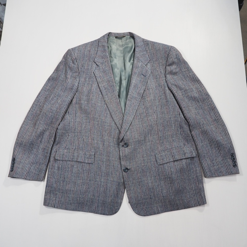 Vintage Christian Dior Blazer Mens 48R Blue Silk Textured Two Button Sport Coat